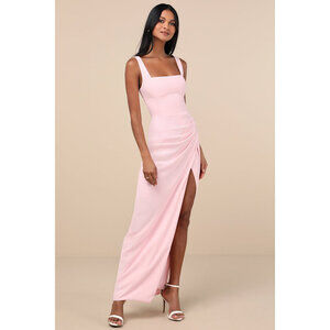 NEW Lulus Glamorous Disposition Light Pink Ruched Maxi Dress - Size L